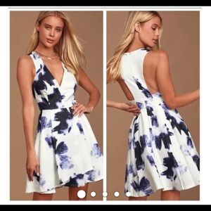 LuLus Blue Summer Floral Racerback Dress